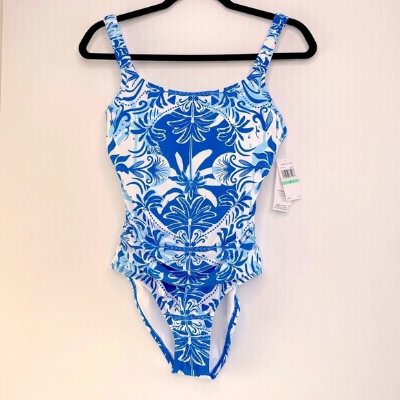Jantzen Jolie Floral Swimsuit Tommy Control Women Size 8 One Piece Blue White - Picture 12 of 14